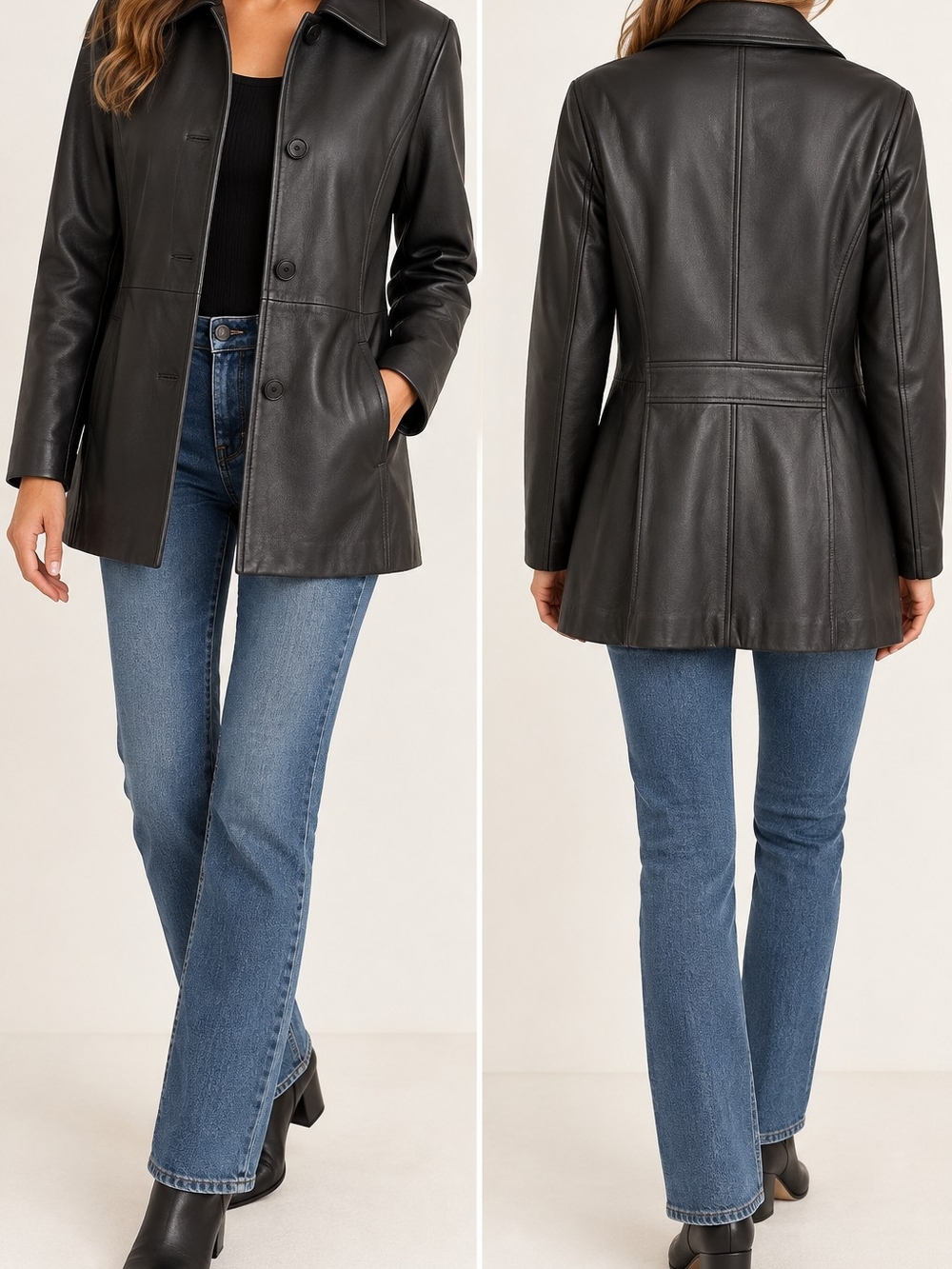 Vintage Winlit Women’s Black Genuine Leather Longline Jacket Coat Size M